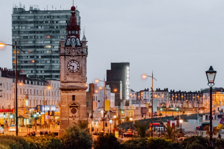 Margate Clock Tower with Dreamland in the background - things to do in Thanet