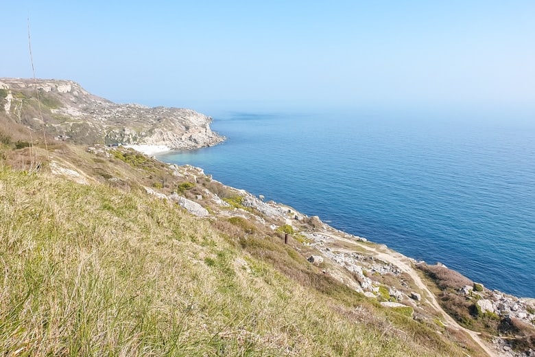 View of the South West Coastal Path on the Isle of Portland from above - things to do in Weymouth