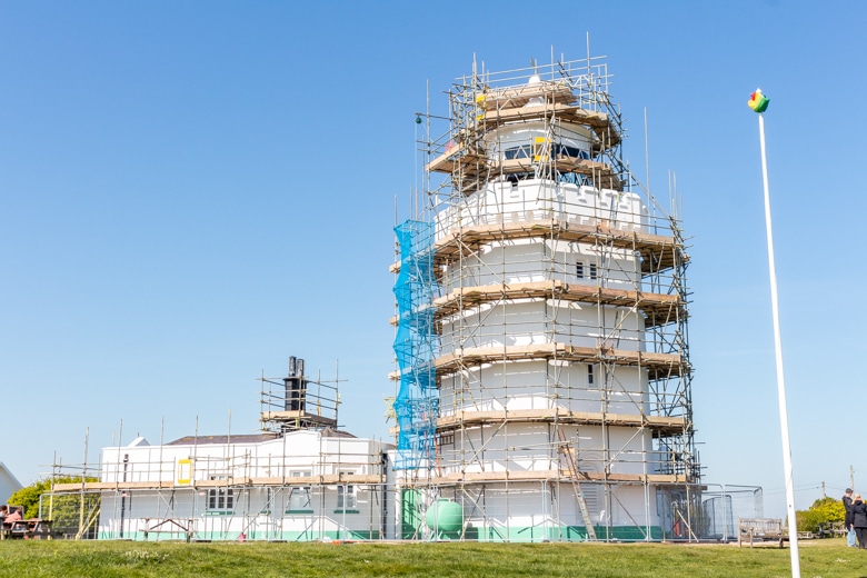 South Foreland Lighthouse in Saint Margaret's at Cliffe with scaffolding all around it - walk from Dover to Deal