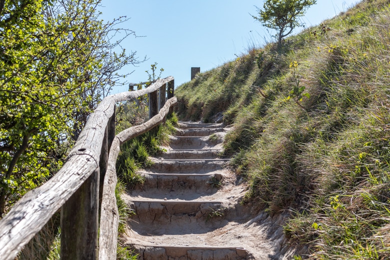 Steep stairs leading from the White Cliffs of Dover down to the valley - walk from Dover to Deal